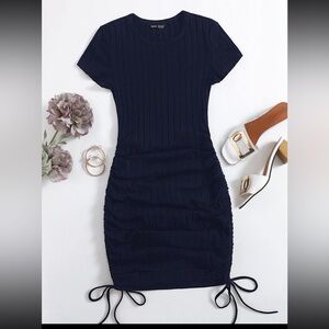 Elegant Navy Blue Ribbed Dress
